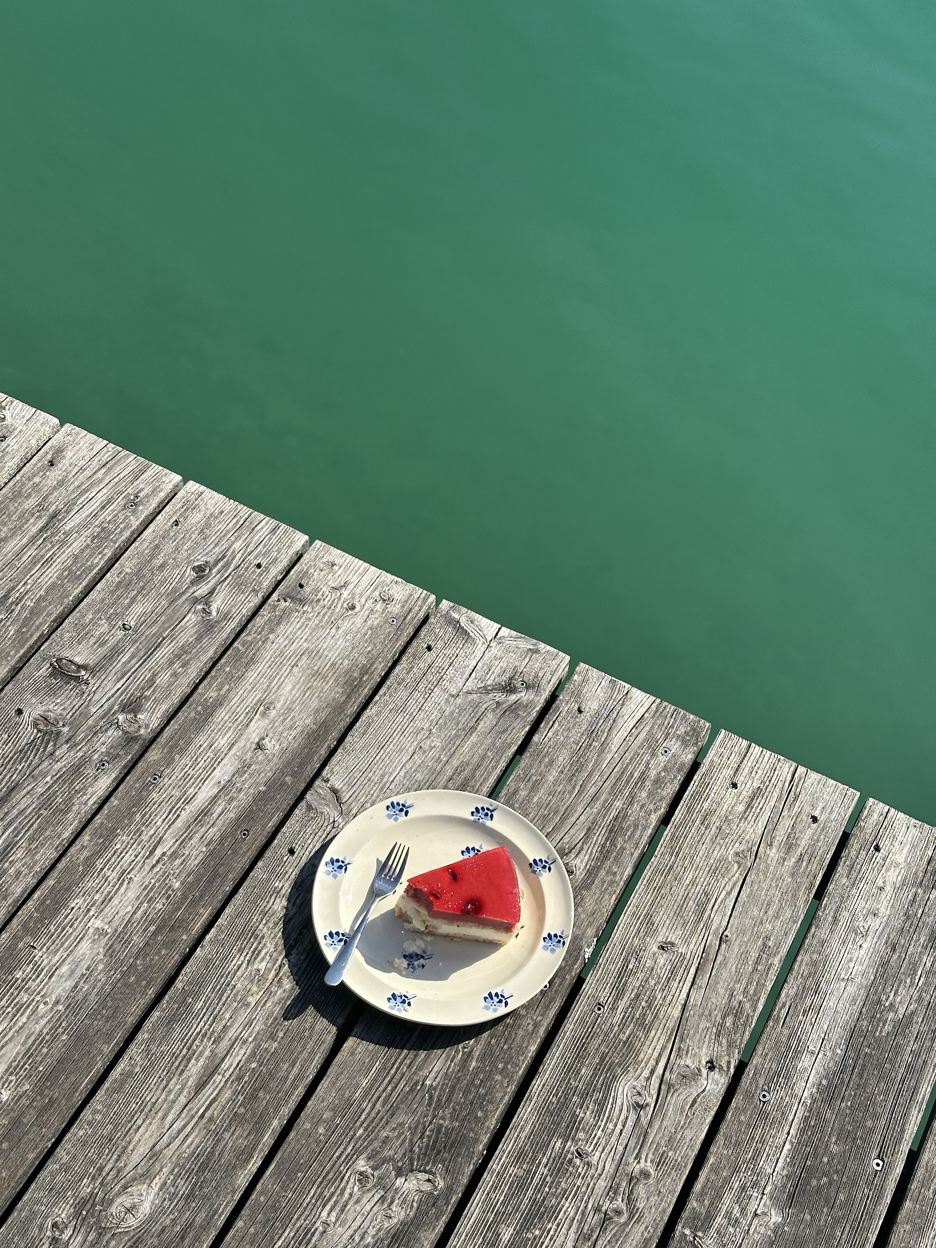 a slice of cake on the lake