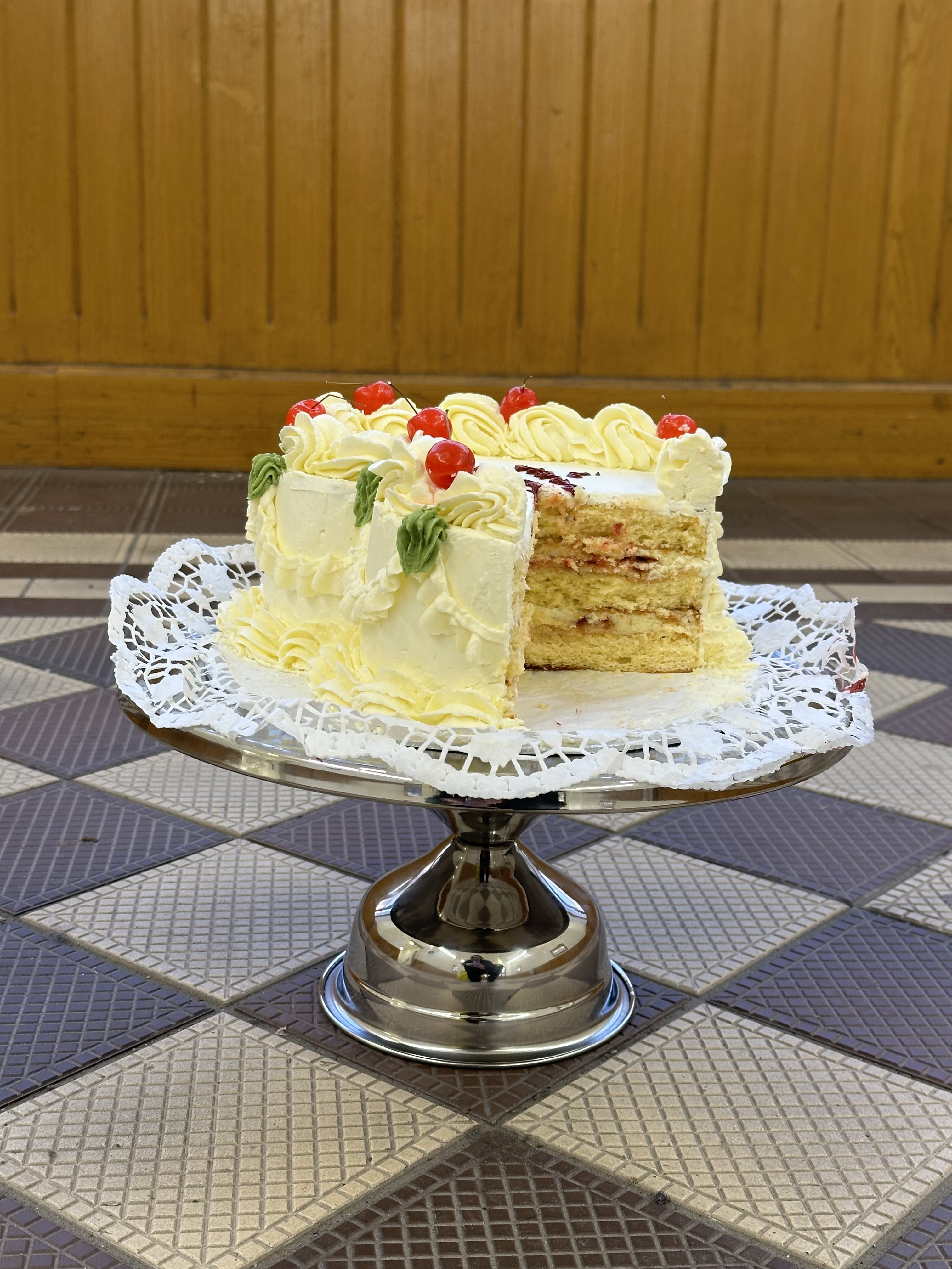 a retro cake in a metro station